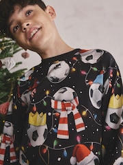 Black/White/Red/Green Football Single Christmas Pyjamas (4-16yrs) - Image 4 of 8