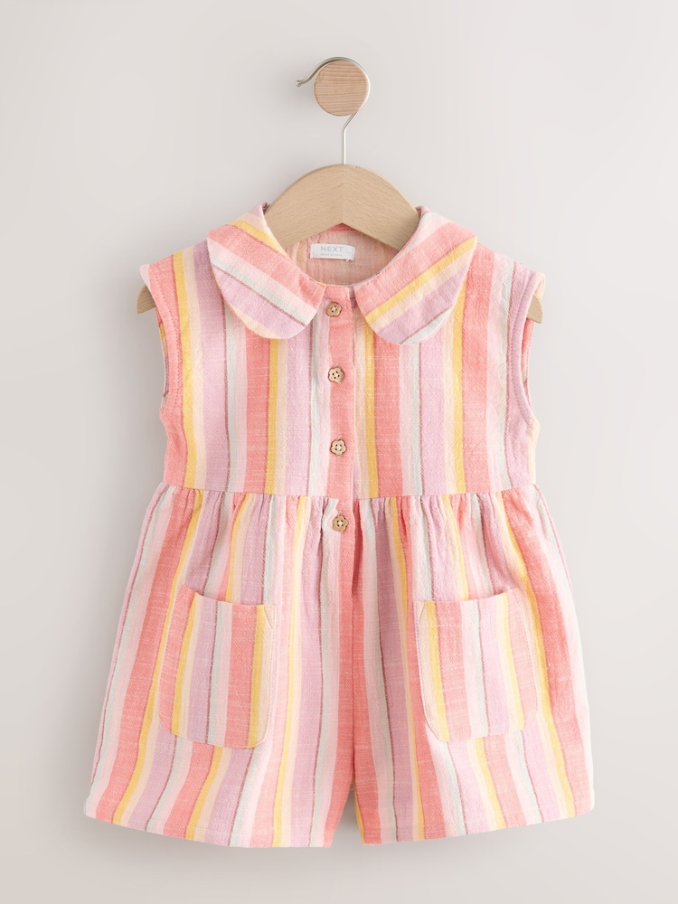 Pastel Stripe Shirt Collar Playsuit (3mths-7yrs) - Image 1 of 4