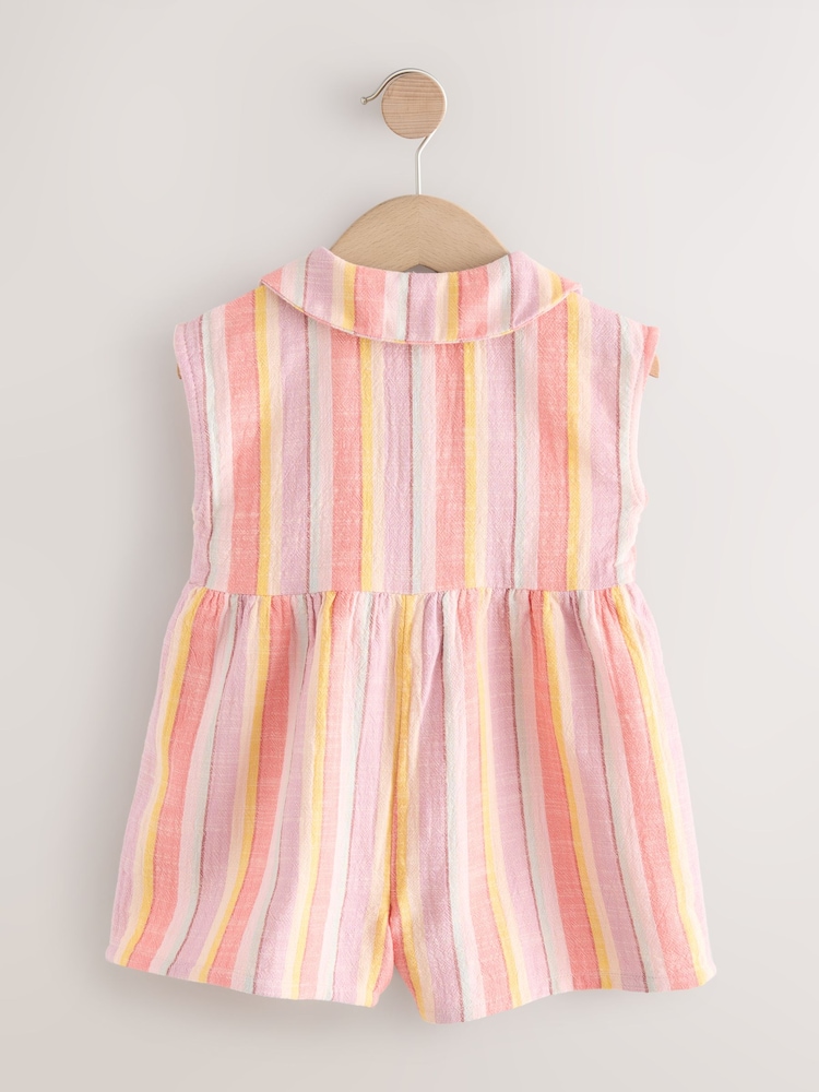 Pastel Stripe Shirt Collar Playsuit (3mths-7yrs) - Image 2 of 4
