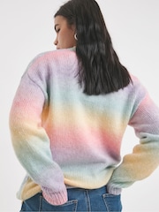 Simply Be Pink Pointelle Knit Rainbow Cardigan - Image 2 of 4
