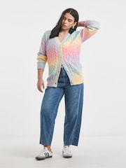 Simply Be Pink Pointelle Knit Rainbow Cardigan - Image 3 of 4