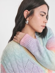 Simply Be Pink Pointelle Knit Rainbow Cardigan - Image 4 of 4