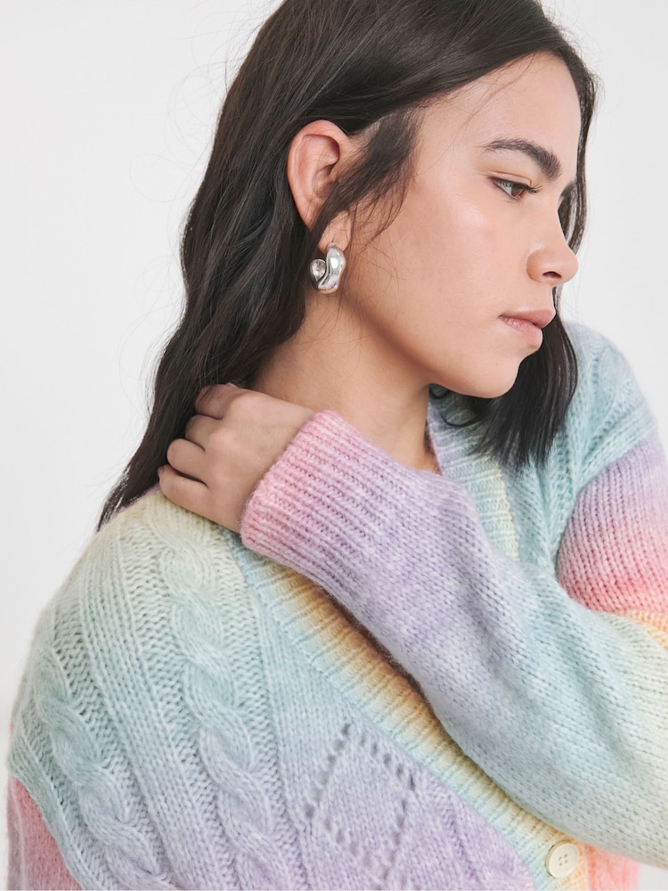 Simply Be Pink Pointelle Knit Rainbow Cardigan - Image 4 of 4
