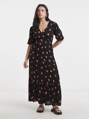 Simply Be FRUIT PRINT Floral Print Crinkle Wrap Midi Dress - Image 1 of 4