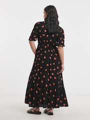 Simply Be FRUIT PRINT Floral Print Crinkle Wrap Midi Dress - Image 2 of 4