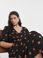 Simply Be FRUIT PRINT Floral Print Crinkle Wrap Midi Dress - Image 4 of 4