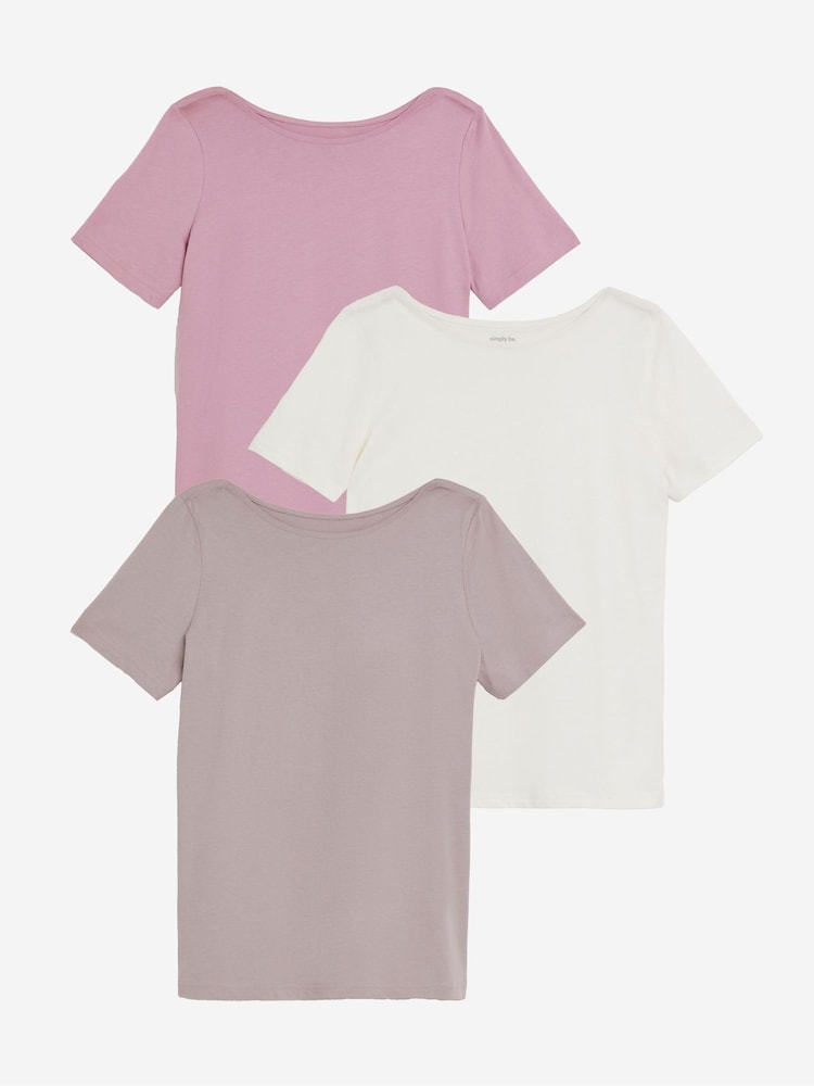 Simply Be White Short Sleeve Slash Neck 100% Cotton T-Shirt 3 Pack - Image 1 of 4