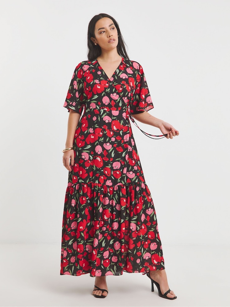 Simply Be Black Wrap Midi Dress - Image 1 of 4