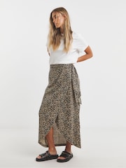 Simply Be Brown Linen Wrap Loop Detail Midi Skirt - Image 1 of 4