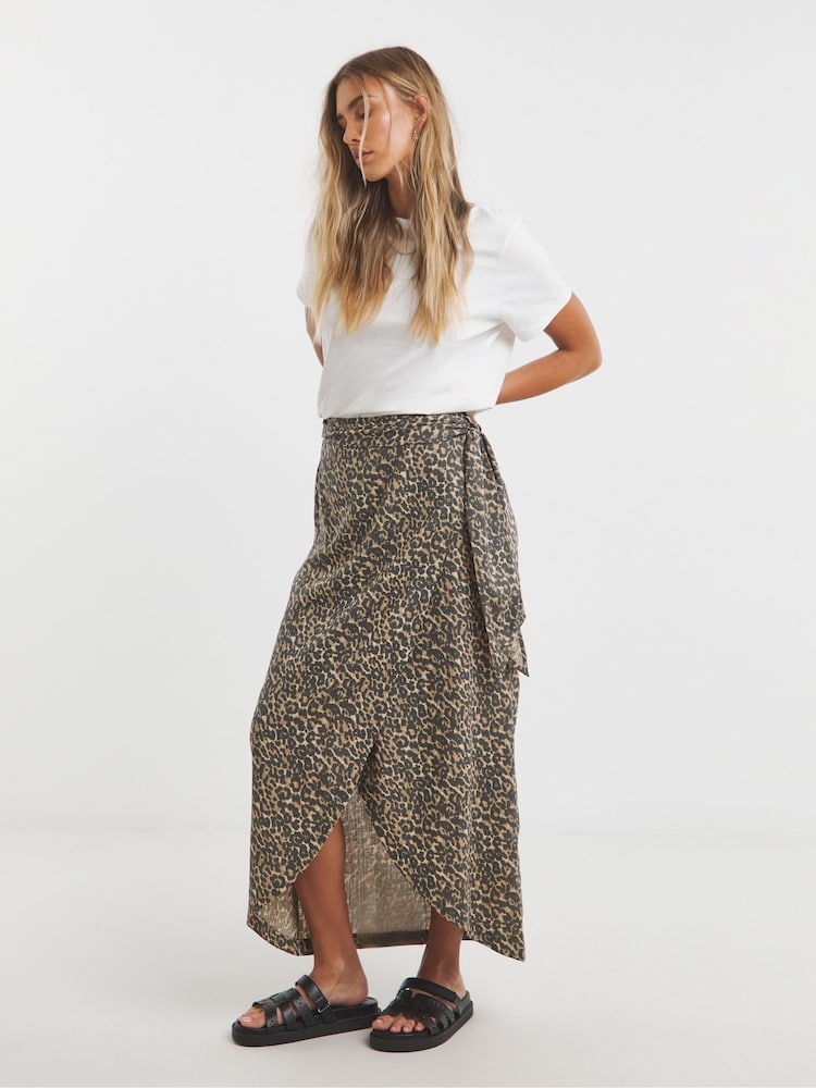 Simply Be Brown Linen Wrap Loop Detail Midi Skirt - Image 1 of 4