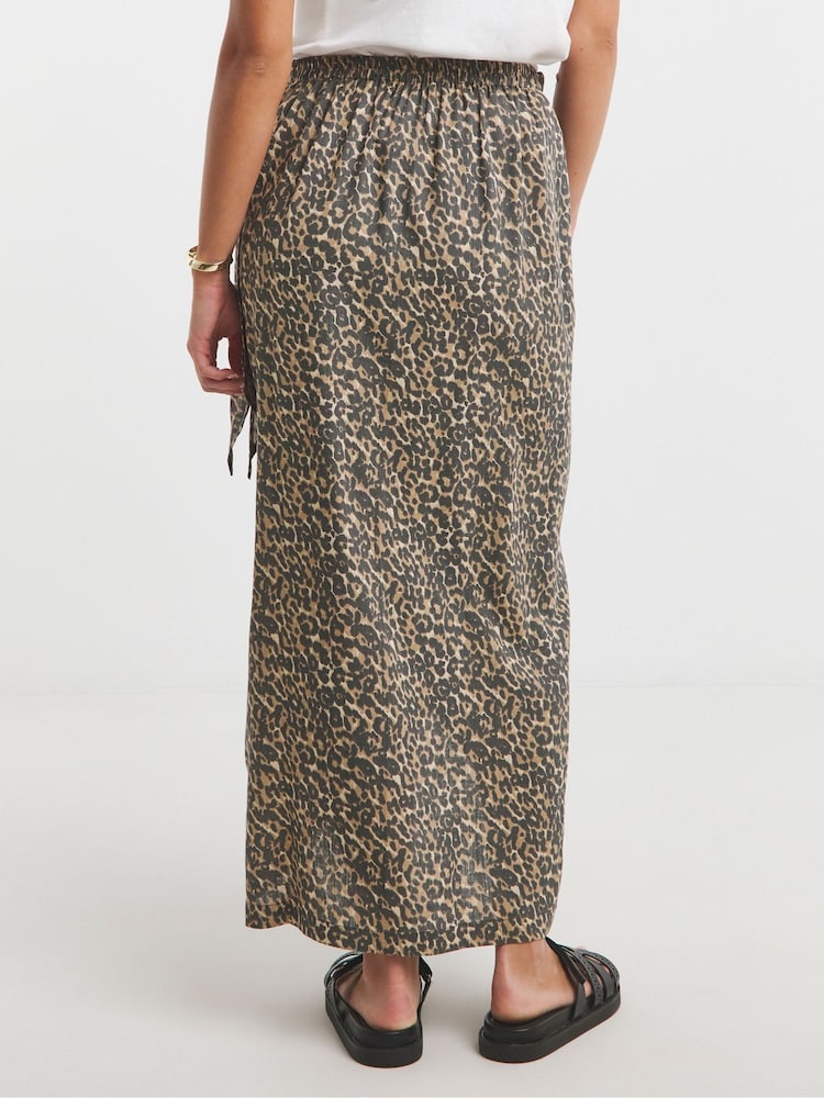 Simply Be Brown Linen Wrap Loop Detail Midi Skirt - Image 2 of 4