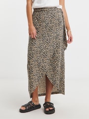 Simply Be Brown Linen Wrap Loop Detail Midi Skirt - Image 4 of 4
