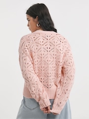 Simply Be Pink Cream Pointelle Knitted Cardigan - Image 2 of 4