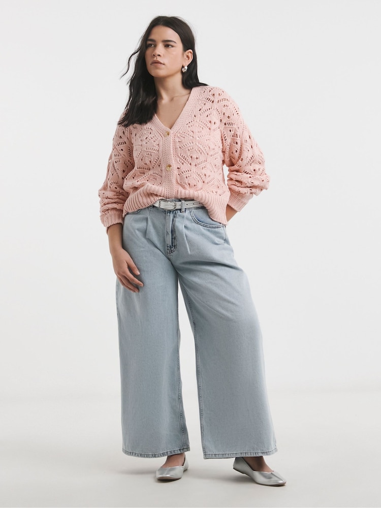 Simply Be Pink Cream Pointelle Knitted Cardigan - Image 4 of 4