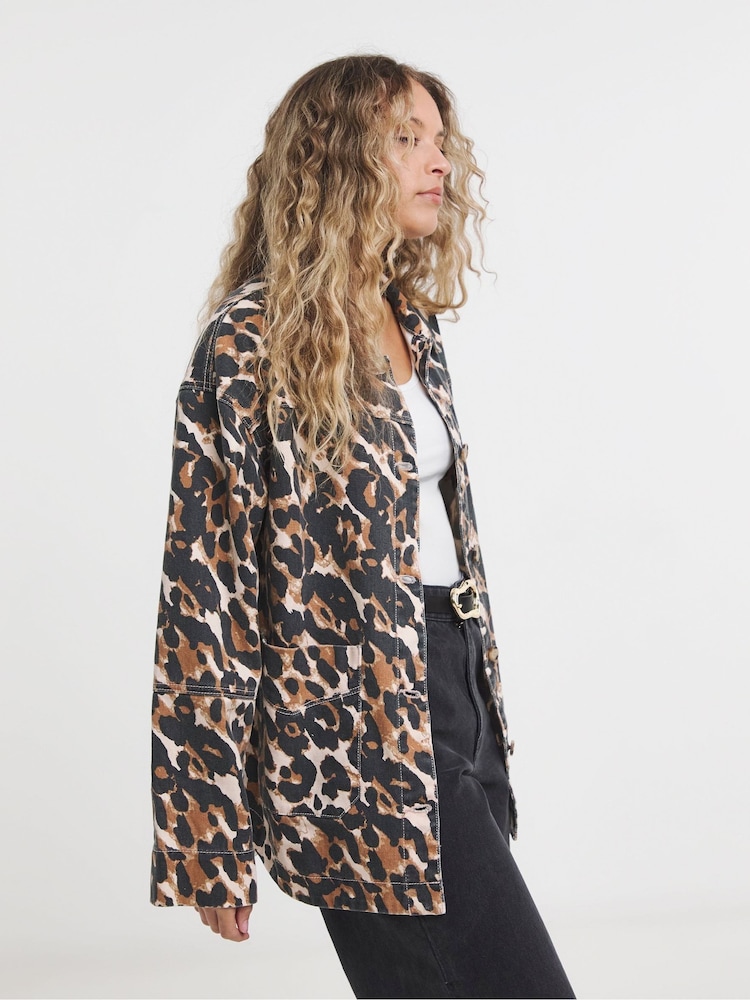 Simply Be Leopard Print Utility Jacket - Image 2 of 4