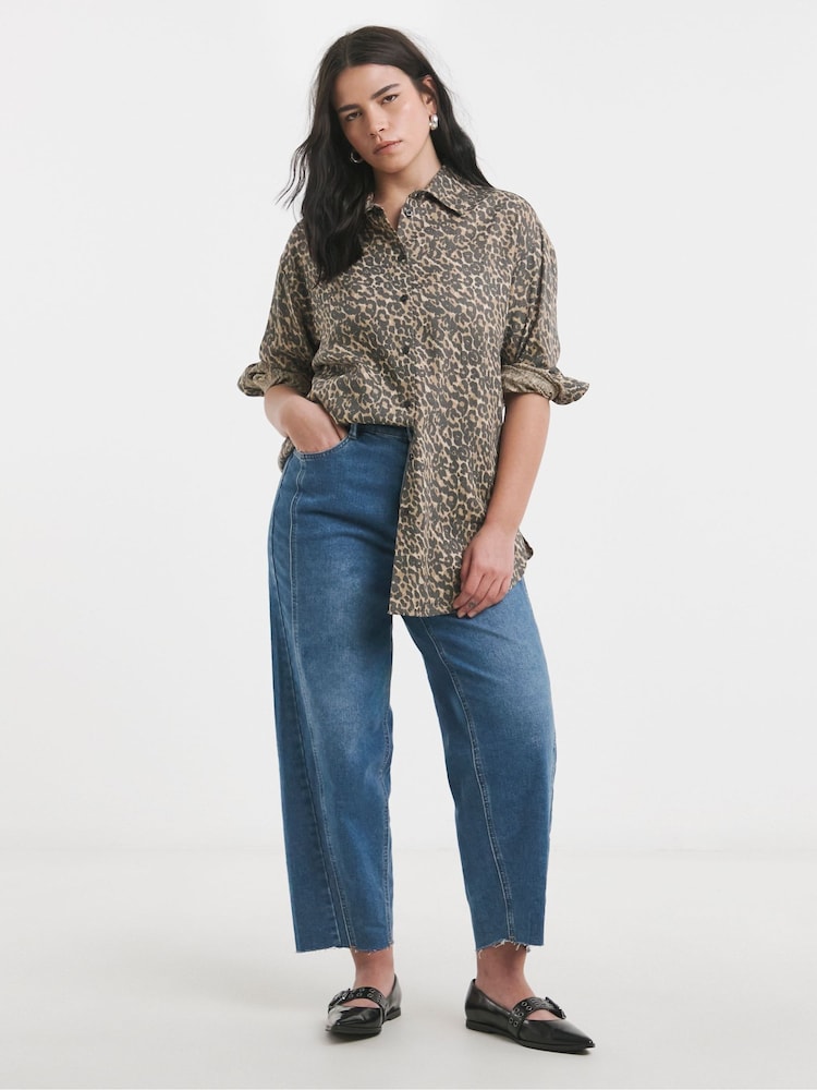 Simply Be Leopard Print Relaxed 100% Linen Shirt - Image 1 of 5