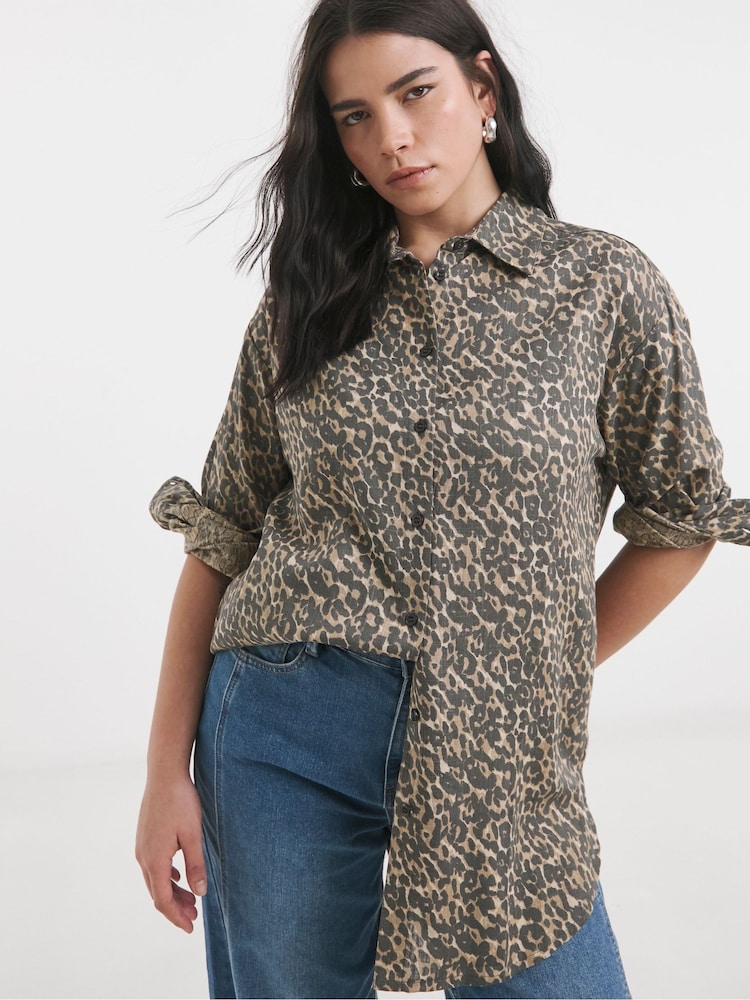 Simply Be Leopard Print Relaxed 100% Linen Shirt - Image 2 of 5