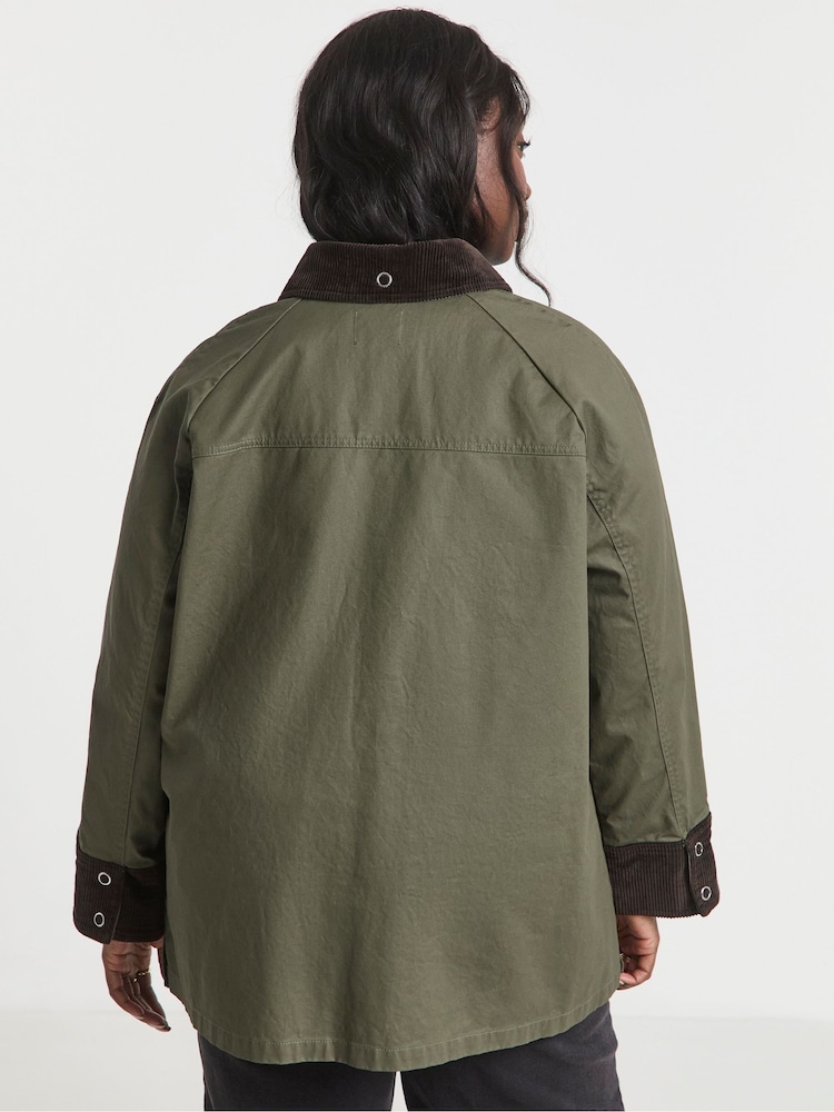 Simply Be Green Waxed Cord Collar Jacket - Image 2 of 4