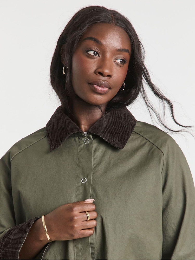 Simply Be Green Waxed Cord Collar Jacket - Image 4 of 4