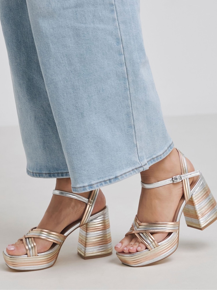 Simply Be Gold Wide Fit Wide Fit Multi Strap Platform Heels - Image 2 of 4 Simply Be Gold Wide Fit Wide Fit Multi Strap Platform Heels - Image 2 of 4