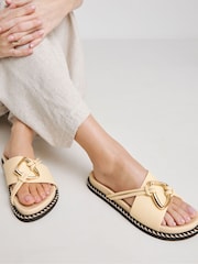 Simply Be Natural Wide Fit Wide fit Whipstitch Two Strap Footbed Sandals - Image 3 of 4