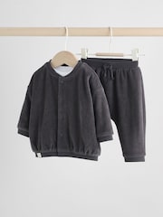 Preto/Branco - Baby Velour Jacket, Top and Joggers Set (0mths-2yrs) - Imagem 1 de 14