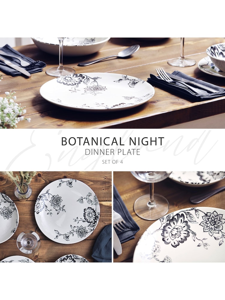 Wade Set of 4 Black Botanical Night Dinner Plates - Image 2 of 8