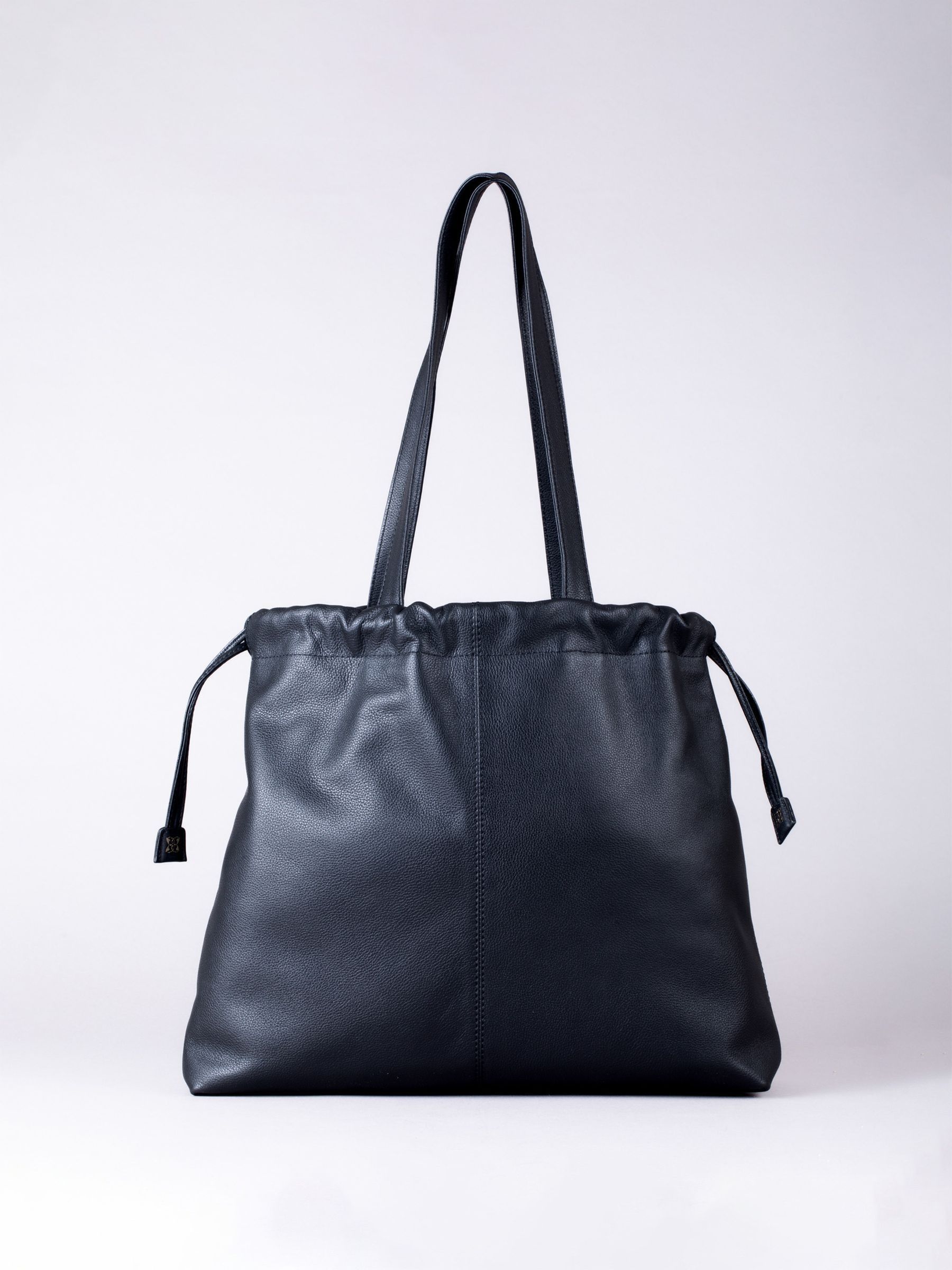 Buy Lakeland Leather Black Eskrigg Drawstring Tote Bag from the
