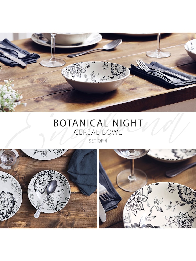 Wade Set of 4 Black Botanical Night Set of 4 Cereal Bowls Earthenware - Image 2 of 9