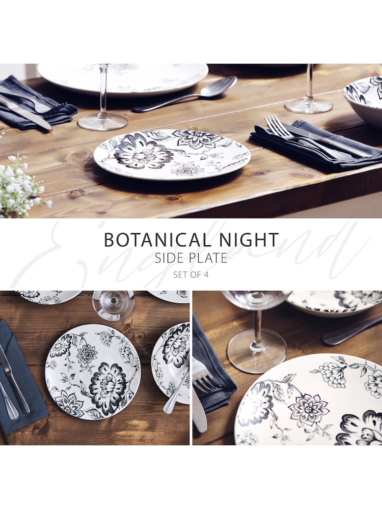 Wade Set of 4 Black Botanical Night Side Plates Earthenware - Image 2 of 9