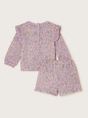 Monsoon Purple Bunny Appliqué Floral Print Sweatshirt and Shorts 100% Cotton Set - Image 2 of 3