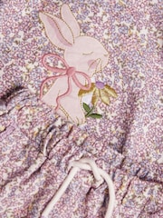 Monsoon Purple Bunny Appliqué Floral Print Sweatshirt and Shorts 100% Cotton Set - Image 3 of 3