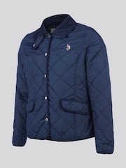 U.S. Polo Assn Blue Womens Quilted Collared Jacket - Image 2 of 6
