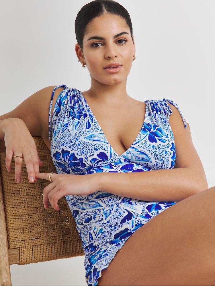 Simply Be Blue Magisculpt Cap Sleeve Swimdress - Image 2 of 4