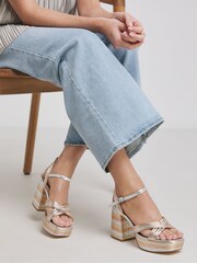 Simply Be Gold Extra Wide Fit Wide Fit Multi Strap Platform Heels - Image 1 of 4