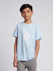 U.S. Polo Assn Blue Boys Double Horsemen Graphic Print 100% Cotton T-Shirt - Image 1 of 1