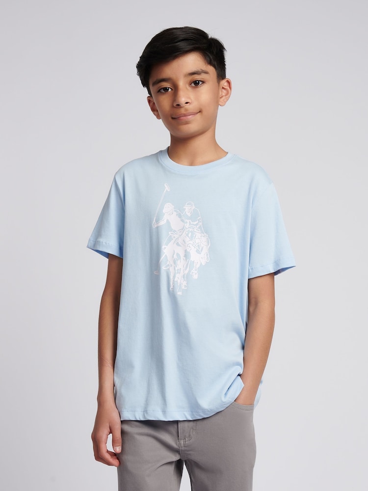 U.S. Polo Assn Blue Boys Double Horsemen Graphic Print 100% Cotton T-Shirt - Image 1 of 1