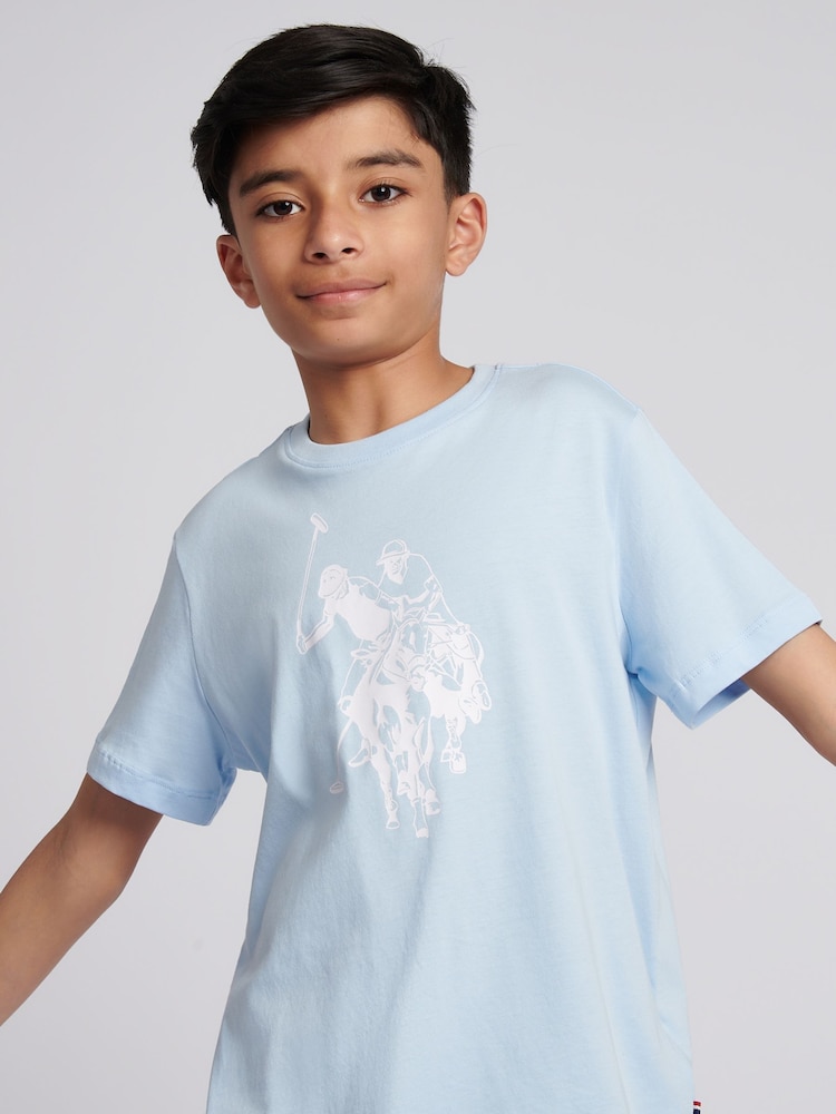 U.S. Polo Assn Blue Boys Double Horsemen Graphic Print 100% Cotton T-Shirt - Image 2 of 3