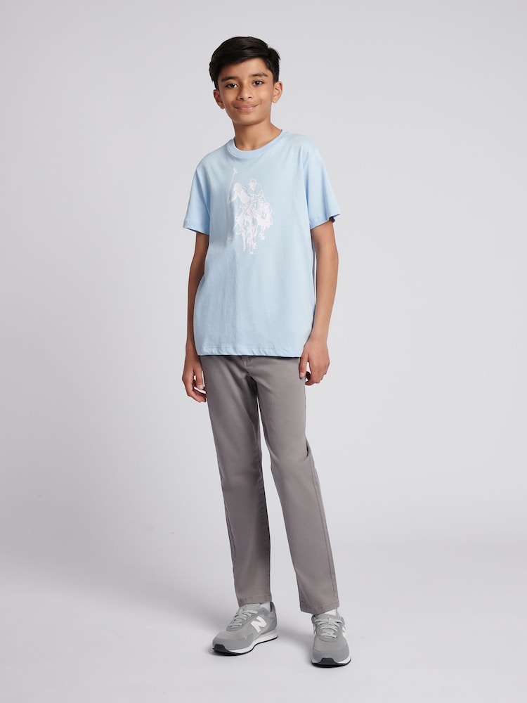U.S. Polo Assn Blue Boys Double Horsemen Graphic Print 100% Cotton T-Shirt - Image 3 of 3