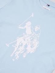 U.S. Polo Assn Blue Boys Double Horsemen Graphic Print 100% Cotton T-Shirt - Image 8 of 8