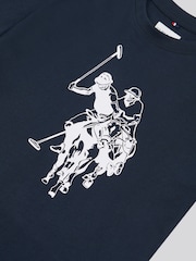 U.S. Polo Assn Light Blue Boys Double Horsemen Graphic Print 100% Cotton T-Shirt - Image 3 of 3