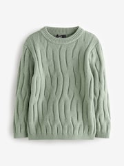 Sage Green Transfer Stitch Cable Crew Neck Jumper - Image 1 of 1