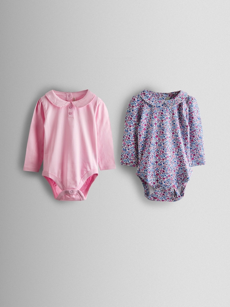 JoJo Maman Bébé Pink 2-Pack Ditsy Floral Peter Pan Bodies - Image 1 of 7 JoJo Maman Bébé Pink 2-Pack Ditsy Floral Peter Pan Bodies - Image 1 of 7