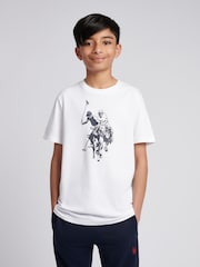 U.S. Polo Assn White Boys Double Horsemen Graphic Print 100% Cotton T-Shirt - Image 1 of 1