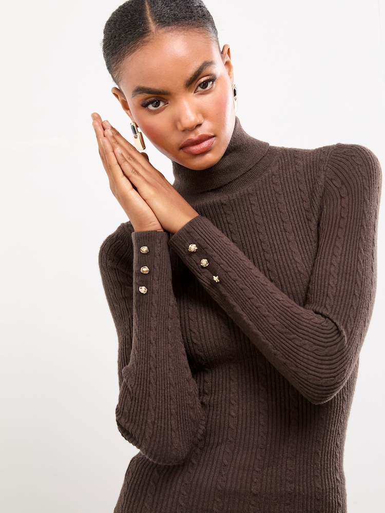 Lipsy Chocolate Brown Knitted Roll Neck Jumper - Image 1 of 5