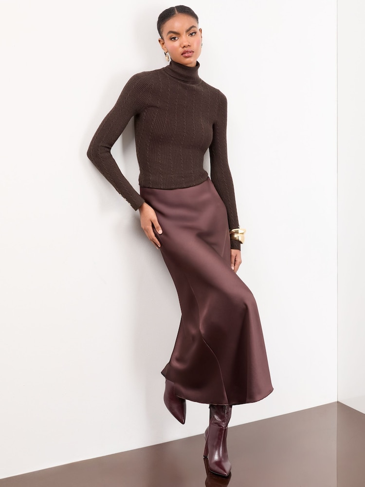 Lipsy Chocolate Brown Knitted Roll Neck Jumper - Image 2 of 5