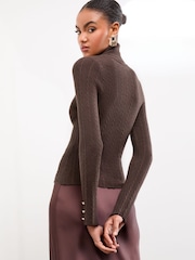 Lipsy Chocolate Brown Knitted Roll Neck Jumper - Image 5 of 5