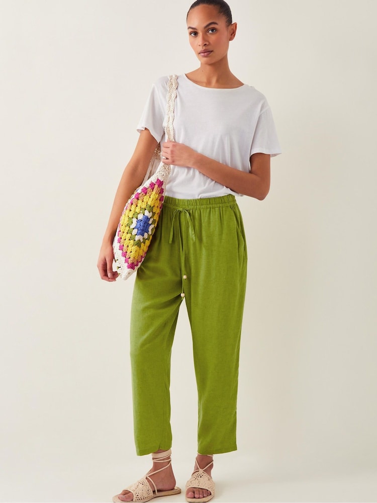 Monsoon Green Penina Drawstring Wide Leg Trousers - Image 1 of 4