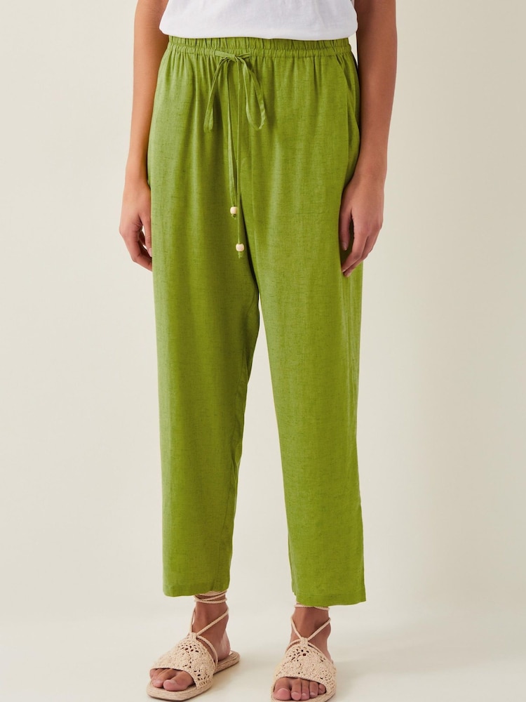 Monsoon Green Penina Drawstring Wide Leg Trousers - Image 2 of 4
