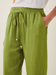 Monsoon Green Penina Drawstring Wide Leg Trousers - Image 4 of 4